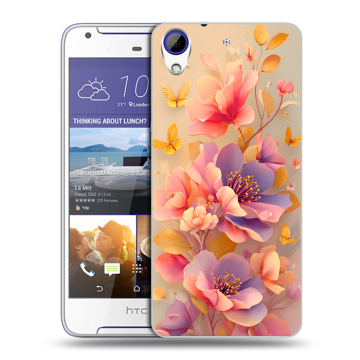 Пластиковый чехол на HTC Desire 830 с принтом Цветы и бабочки