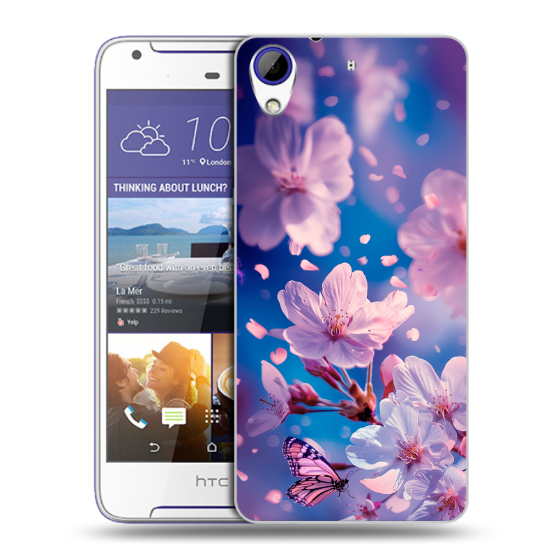 Пластиковый чехол на HTC Desire 830 с принтом цветы бабочки Пластиковый чехол на HTC Desire 830 с принтом цветы бабочки