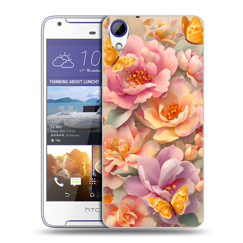 Пластиковый чехол на HTC Desire 830 с принтом Цветы и бабочки Пластиковый чехол на HTC Desire 830 с принтом Цветы и бабочки