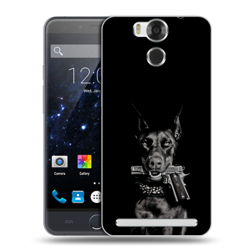 Пластиковый чехол на Ulefone Power с принтом Доберман и пистолет