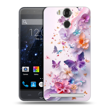 Пластиковый чехол на Ulefone Power с принтом цветы бабочки Пластиковый чехол на Ulefone Power с принтом цветы бабочки