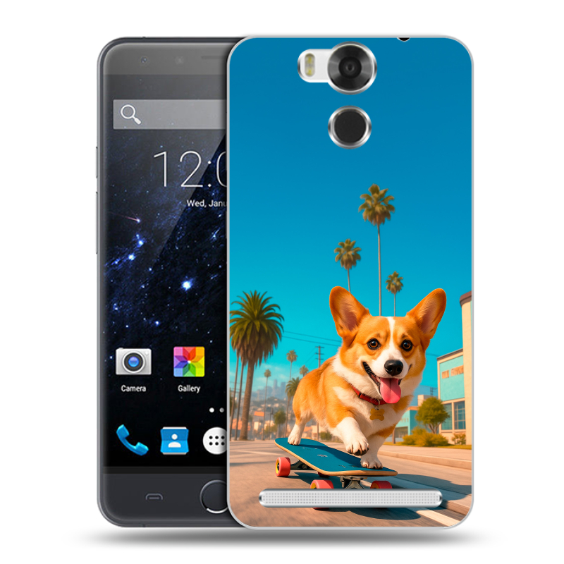 Пластиковый чехол на Ulefone Power с принтом Корги на скейте Пластиковый чехол на Ulefone Power с принтом Корги на скейте