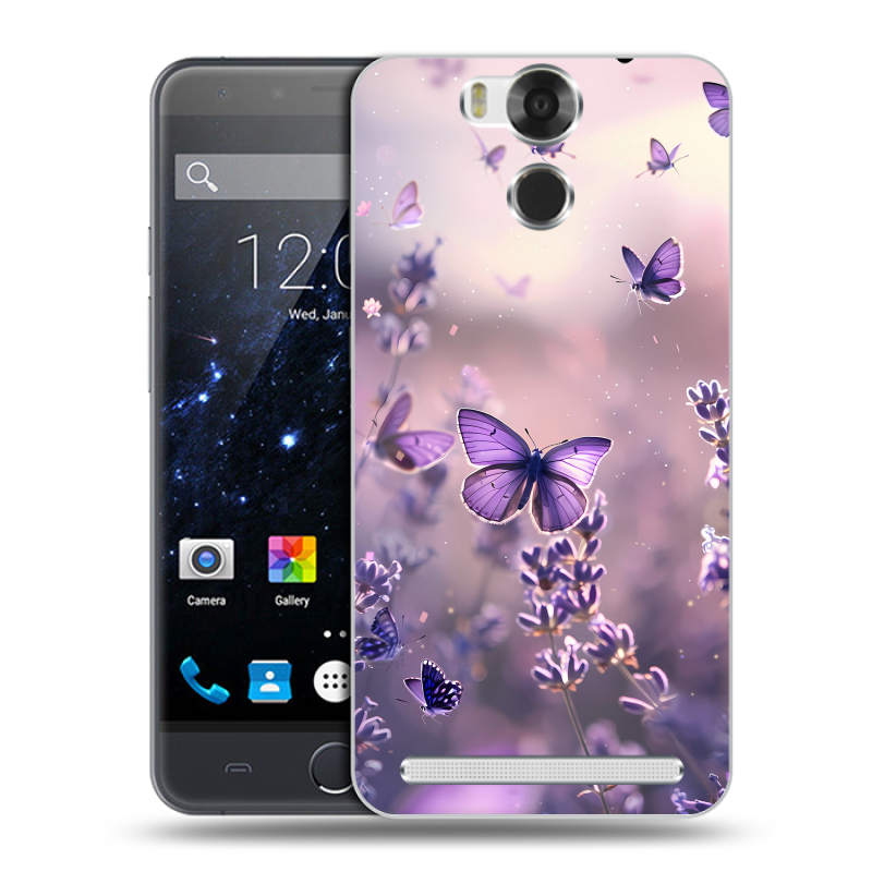 Пластиковый чехол на Ulefone Power с принтом бабочки и лаванда Пластиковый чехол на Ulefone Power с принтом бабочки и лаванда