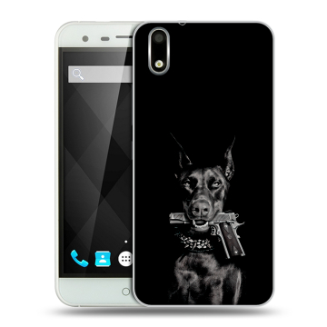 Пластиковый чехол на Ulefone Paris с принтом Доберман и пистолет