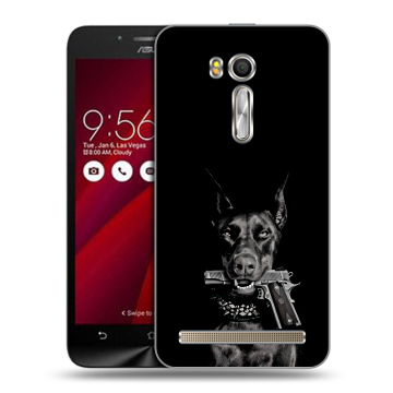 Пластиковый чехол на ASUS ZenFone Go 5.5 с принтом Доберман и пистолет