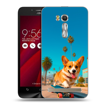 Пластиковый чехол на ASUS Zenfone Go 5.5 с принтом Корги на скейте Пластиковый чехол на ASUS Zenfone Go 5.5 с принтом Корги на скейте