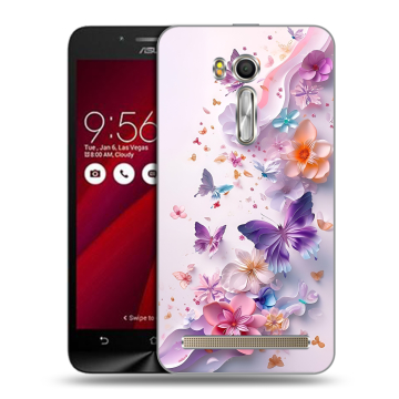 Пластиковый чехол на ASUS Zenfone Go 5.5 с принтом цветы бабочки