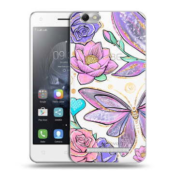 Силиконовый чехол на Lenovo Vibe C с принтом Бабочки и цветы