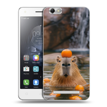 Силиконовый чехол на Lenovo Vibe C с принтом Капибара с апельсином