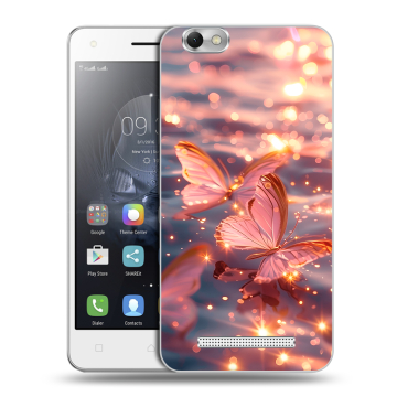 Силиконовый чехол на Lenovo Vibe C с принтом бабочки розовые