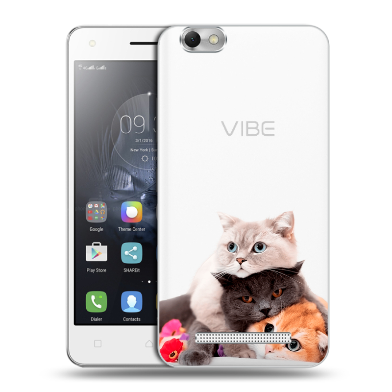 Силиконовый чехол на Lenovo Vibe C с принтом Кошки Силиконовый чехол на Lenovo Vibe C с принтом Кошки