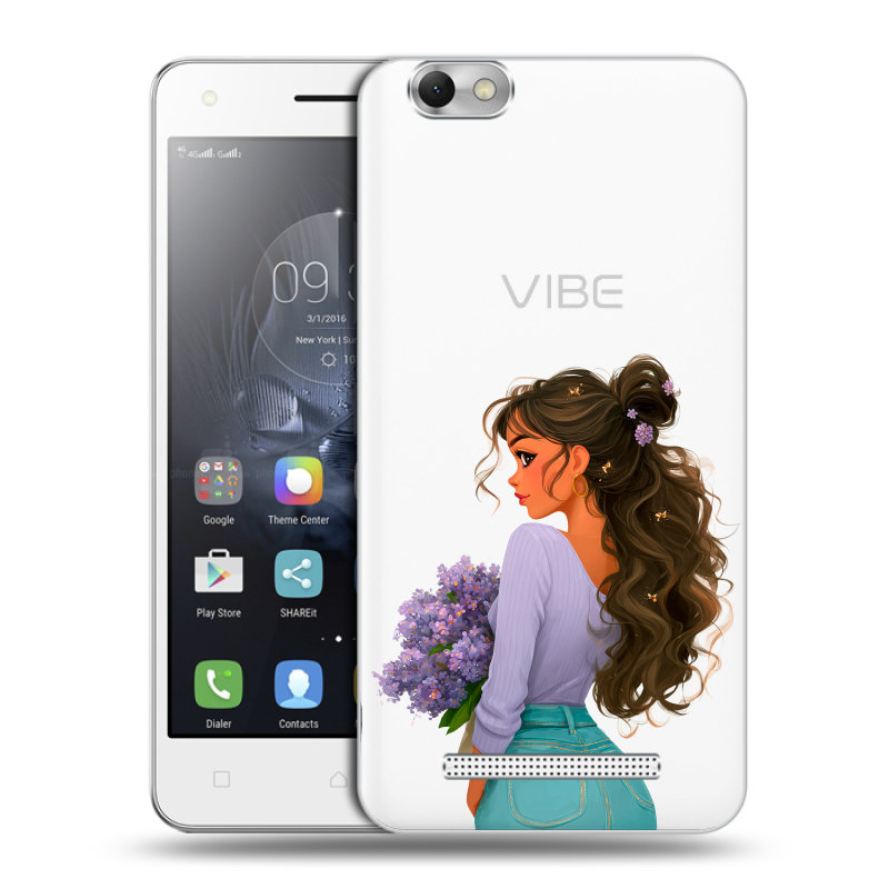 Силиконовый чехол на Lenovo Vibe C с принтом девушка цветы Силиконовый чехол на Lenovo Vibe C с принтом девушка цветы