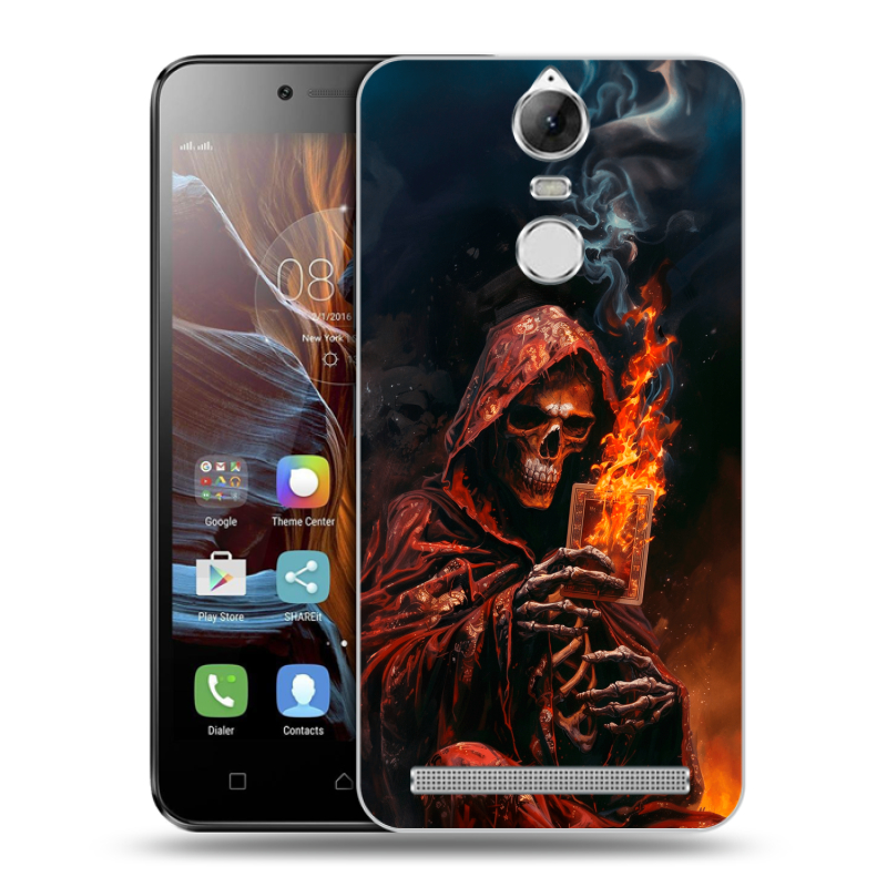 Пластиковый чехол на Lenovo K5 Note с принтом Скелет и карты Пластиковый чехол на Lenovo K5 Note с принтом Скелет и карты