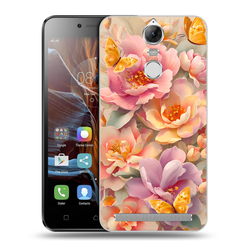 Силиконовый чехол на Lenovo K5 Note с принтом Цветы и бабочки Силиконовый чехол на Lenovo K5 Note с принтом Цветы и бабочки