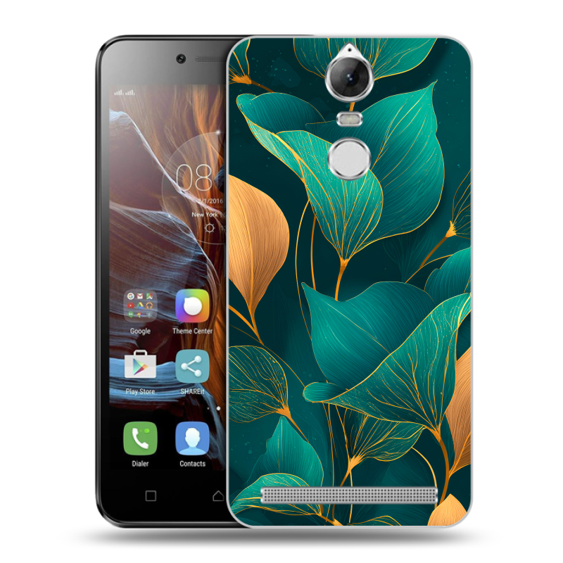 Силиконовый чехол на Lenovo K5 Note с принтом Листья и золото Силиконовый чехол на Lenovo K5 Note с принтом Листья и золото