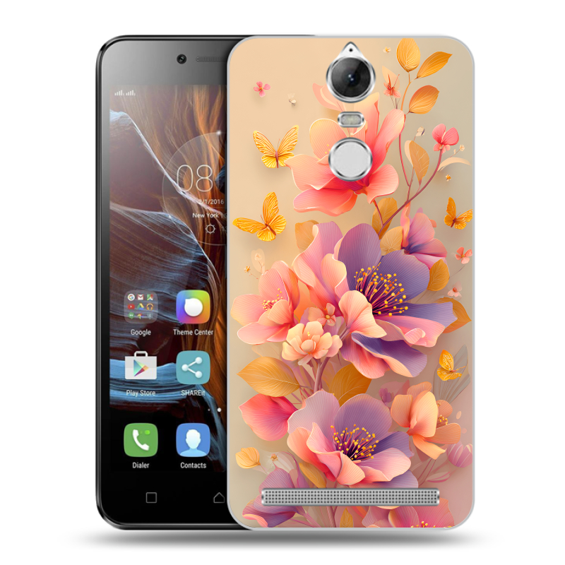 Пластиковый чехол на Lenovo K5 Note с принтом Цветы и бабочки Пластиковый чехол на Lenovo K5 Note с принтом Цветы и бабочки