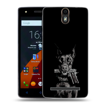Силиконовый чехол на Wileyfox Storm с принтом Доберман и пистолет
