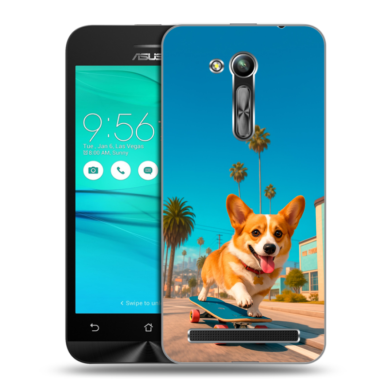 Силиконовый чехол на ASUS ZenFone Go 4.5 ZB452KG с принтом Корги на скейте Силиконовый чехол на ASUS ZenFone Go 4.5 ZB452KG с принтом Корги на скейте