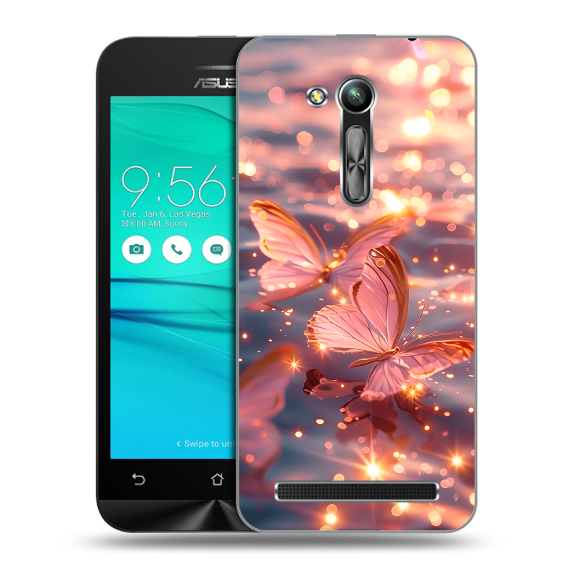 Пластиковый чехол на ASUS ZenFone Go 4.5 ZB452KG с принтом бабочки розовые Пластиковый чехол на ASUS ZenFone Go 4.5 ZB452KG с принтом бабочки розовые