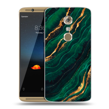 Пластиковый чехол на ZTE Axon 7 с принтом Мрамор зеленое золото
