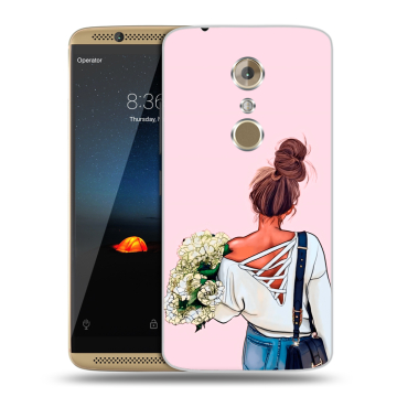 Пластиковый чехол на ZTE Axon 7 с принтом Девушка и букет