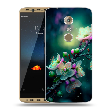 Пластиковый чехол на ZTE Axon 7 с принтом Цветы и мрамор
