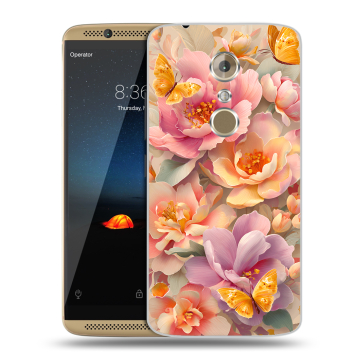 Пластиковый чехол на ZTE Axon 7 с принтом Цветы и бабочки
