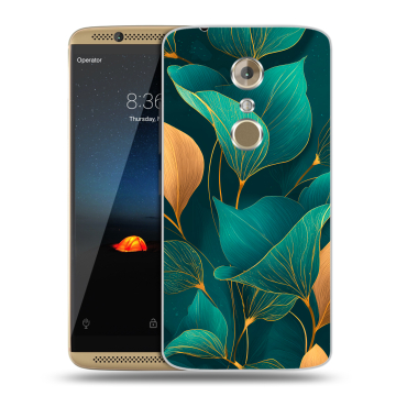 Пластиковый чехол на ZTE Axon 7 с принтом Листья и золото