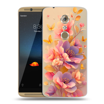 Пластиковый чехол на ZTE Axon 7 с принтом Цветы и бабочки