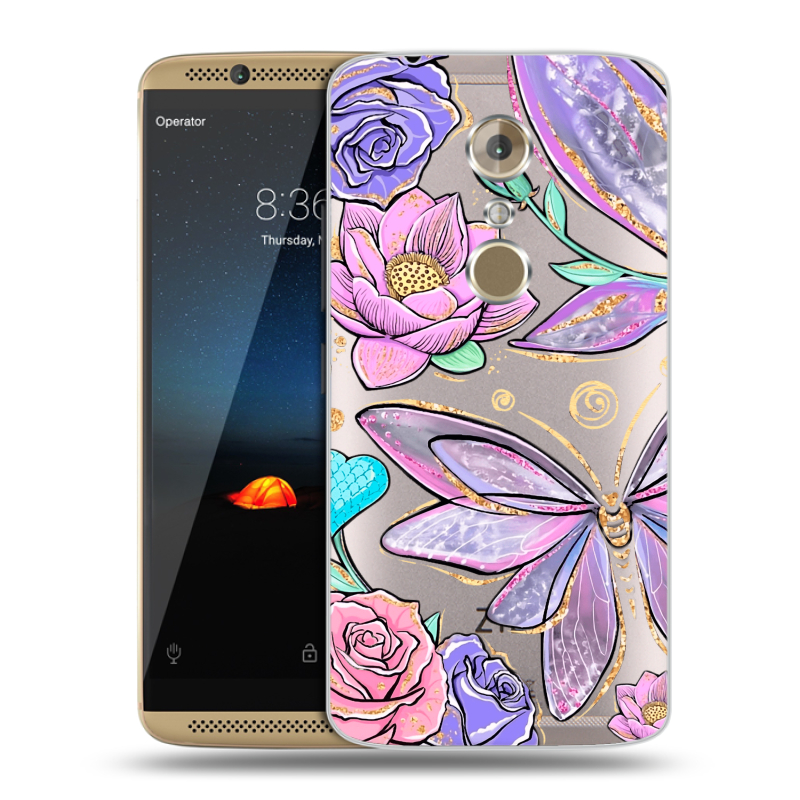 Пластиковый чехол на ZTE Axon 7 с принтом Бабочки и цветы Пластиковый чехол на ZTE Axon 7 с принтом Бабочки и цветы