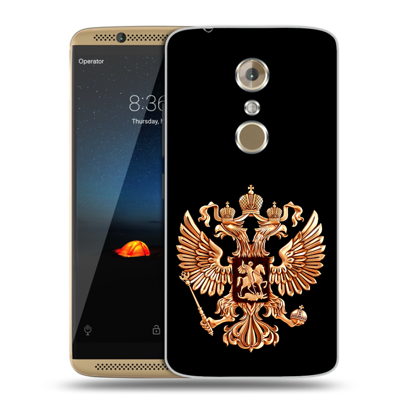 Пластиковый чехол на ZTE Axon 7 с принтом Герб России золотой Пластиковый чехол на ZTE Axon 7 с принтом Герб России золотой