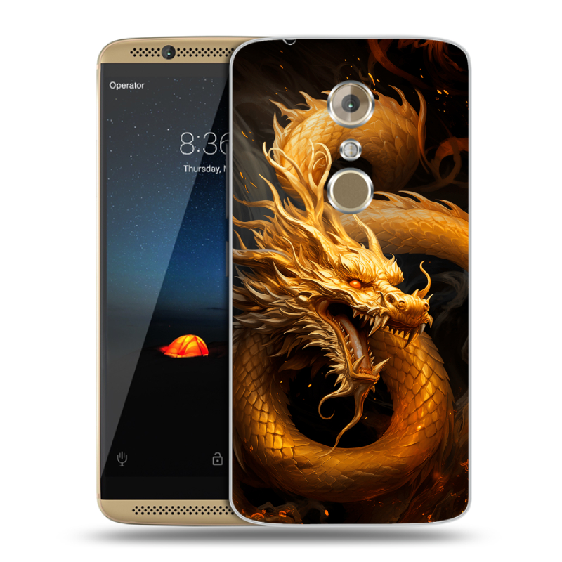 Пластиковый чехол на ZTE Axon 7 с принтом Золотой дракон Пластиковый чехол на ZTE Axon 7 с принтом Золотой дракон