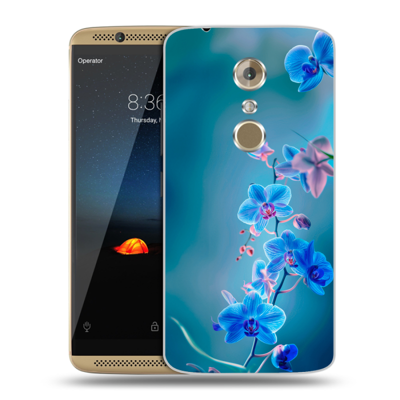 Пластиковый чехол на ZTE Axon 7 с принтом Голубые цветы Пластиковый чехол на ZTE Axon 7 с принтом Голубые цветы