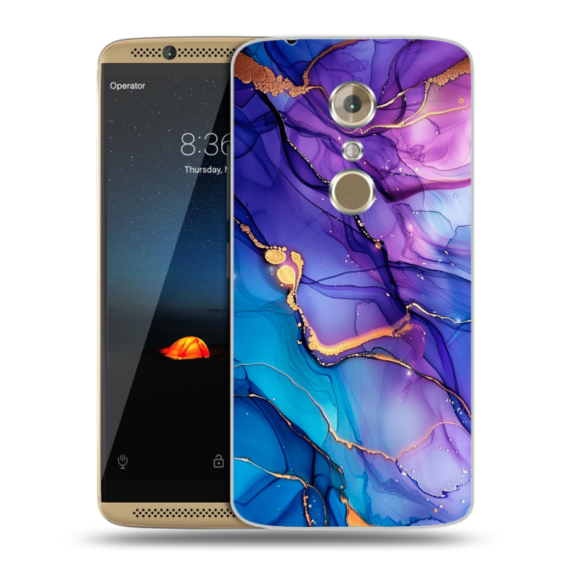 Пластиковый чехол на ZTE Axon 7 с принтом синий мрамор Пластиковый чехол на ZTE Axon 7 с принтом синий мрамор