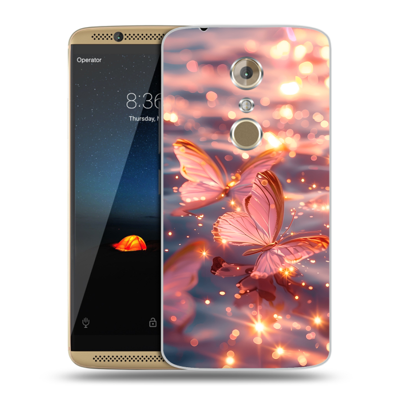 Пластиковый чехол на ZTE Axon 7 с принтом бабочки розовые Пластиковый чехол на ZTE Axon 7 с принтом бабочки розовые