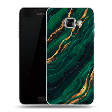 Силиконовый чехол на Samsung Galaxy C5 с принтом Мрамор зеленое золото Силиконовый чехол на Samsung Galaxy C5 с принтом Мрамор зеленое золото
