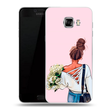 Силиконовый чехол на Samsung Galaxy C5 с принтом Девушка и букет Силиконовый чехол на Samsung Galaxy C5 с принтом Девушка и букет