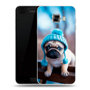 Силиконовый чехол на Samsung Galaxy C5 с принтом Мопс в шапке Силиконовый чехол на Samsung Galaxy C5 с принтом Мопс в шапке