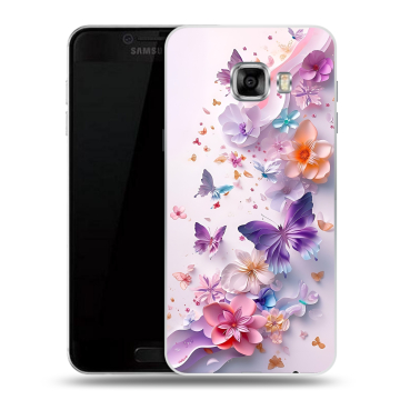 Силиконовый чехол на Samsung Galaxy C5 с принтом цветы бабочки Силиконовый чехол на Samsung Galaxy C5 с принтом цветы бабочки
