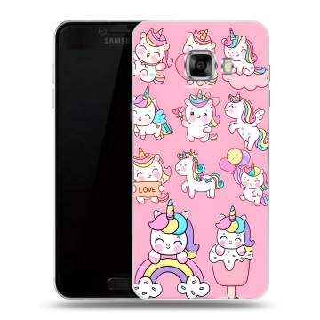 Силиконовый чехол на Samsung Galaxy C5 с принтом Единороги и радуга