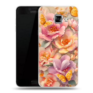 Силиконовый чехол на Samsung Galaxy C5 с принтом Цветы и бабочки Силиконовый чехол на Samsung Galaxy C5 с принтом Цветы и бабочки