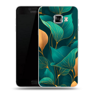 Силиконовый чехол на Samsung Galaxy C5 с принтом Листья и золото Силиконовый чехол на Samsung Galaxy C5 с принтом Листья и золото