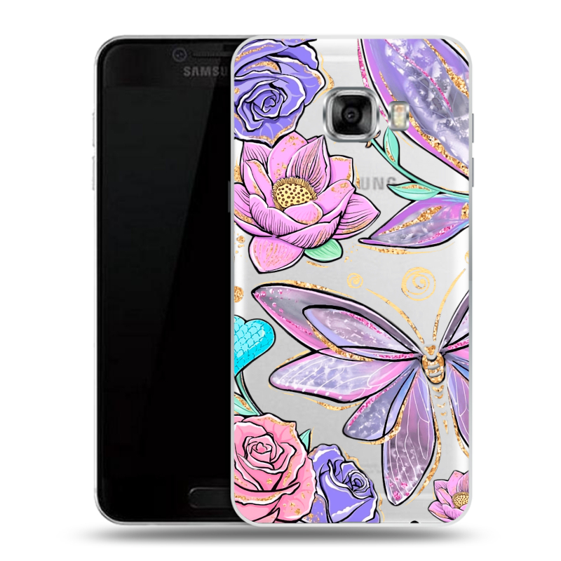 Силиконовый чехол на Samsung Galaxy C5 с принтом Бабочки и цветы Силиконовый чехол на Samsung Galaxy C5 с принтом Бабочки и цветы
