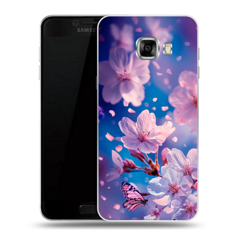Пластиковый чехол на Samsung Galaxy C5 с принтом цветы бабочки Пластиковый чехол на Samsung Galaxy C5 с принтом цветы бабочки
