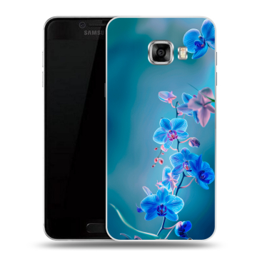 Пластиковый чехол на Samsung Galaxy C7 с принтом Голубые цветы