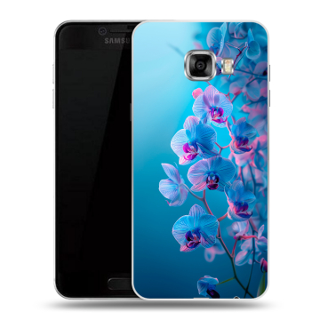 Пластиковый чехол на Samsung Galaxy C7 с принтом голубые орхидеи Пластиковый чехол на Samsung Galaxy C7 с принтом голубые орхидеи