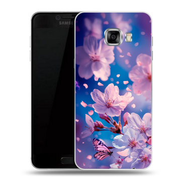 Пластиковый чехол на Samsung Galaxy C7 с принтом цветы бабочки Пластиковый чехол на Samsung Galaxy C7 с принтом цветы бабочки