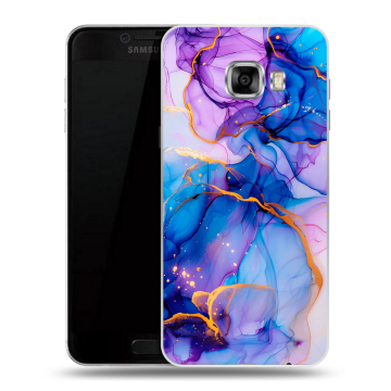 Пластиковый чехол на Samsung Galaxy C7 с принтом синий мрамор