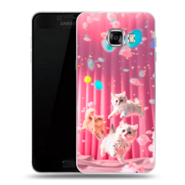Пластиковый чехол на Samsung Galaxy C7 с принтом милые котики Пластиковый чехол на Samsung Galaxy C7 с принтом милые котики