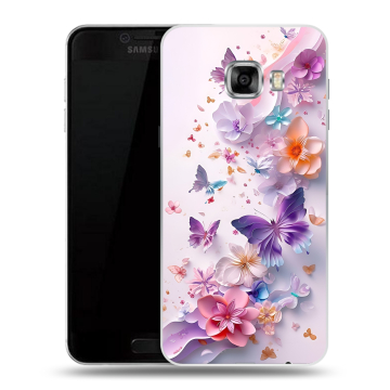 Пластиковый чехол на Samsung Galaxy C7 с принтом цветы бабочки
